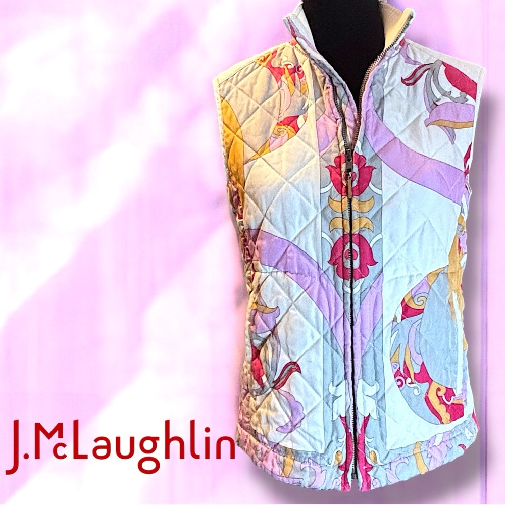 J. McLaughlin 100% Silk Floral Medallian Zippered Vest Sz S - Picture 2 of 15